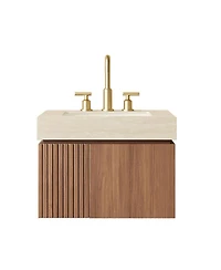 Sillysis 24 Inches Floating Bathroom Vanity with Sintered Stone Top, 3-Hole Undermount Ceramic Sink, Soft Close Storage, Pre-Assembled
