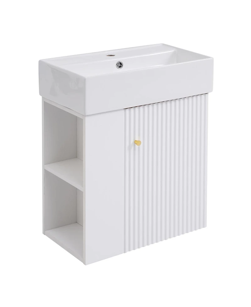 Sillysis 21.6'' Floating Bathroom Vanity with Ceramic Sink, Left Side Storage, Soft Close, Modern Wall Mounted Cabinet for Small Spaces