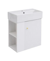 Sillysis 21.6'' Floating Bathroom Vanity with Ceramic Sink, Left Side Storage, Soft Close, Modern Wall Mounted Cabinet for Small Spaces