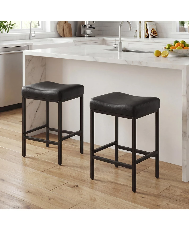 Gymax Bar Stools Set of 25'' Faux Leather Upholstered Saddle Stools with Metal Legs