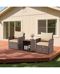 homfan 5-Piece Wicker Patio Conversation Set with Cushions, Ottomans, and 2-Tier Coffee Table for Outdoor Living