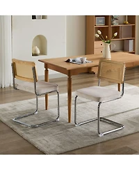Clihome Mid Century Modern Dining Chairs Set of 2, Velvet Accent with Cane Back and Stainless Chrome Base, Famous Breuer Designed