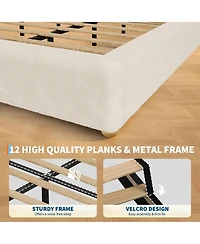 homfan Upholstered Low Platform Bed Frame with Round Wood Legs, No Headboard, Wood Slat Support