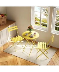 homfan 3-Piece Folding Bistro Set with 1 Table and 2 Chairs, Metal Patio Set for Balcony, Porch, Lawn, Indoor Outdoor Use