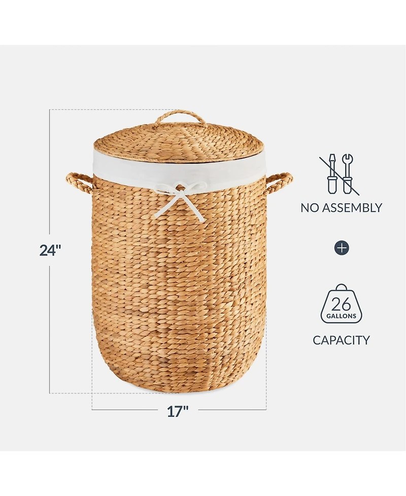 Best Choice Products Round Laundry Hamper w/ Lid, Handwoven Laundry Basket w/ Handles and Removable Liner