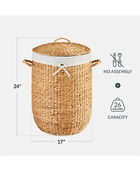 Best Choice Products Round Laundry Hamper w/ Lid, Handwoven Laundry Basket w/ Handles and Removable Liner