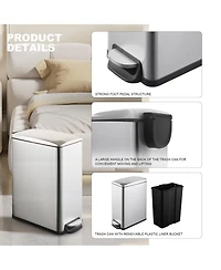 Mega Casa 2.6 Gal./10 Liter Slim Stainless Steel Step-on Trash Can for Bathroom and Office
