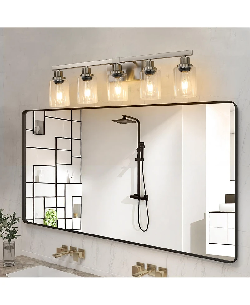 Busdays 31 Inch Modern 5 Light Bathroom Vanity Light Fixture Brushed Nickel with Clear Glass Shades for Bathroom Vanity Dressing Area No Bulbs