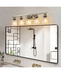 Busdays 31 Inch Modern 5 Light Bathroom Vanity Light Fixture Brushed Nickel with Clear Glass Shades for Bathroom Vanity Dressing Area No Bulbs