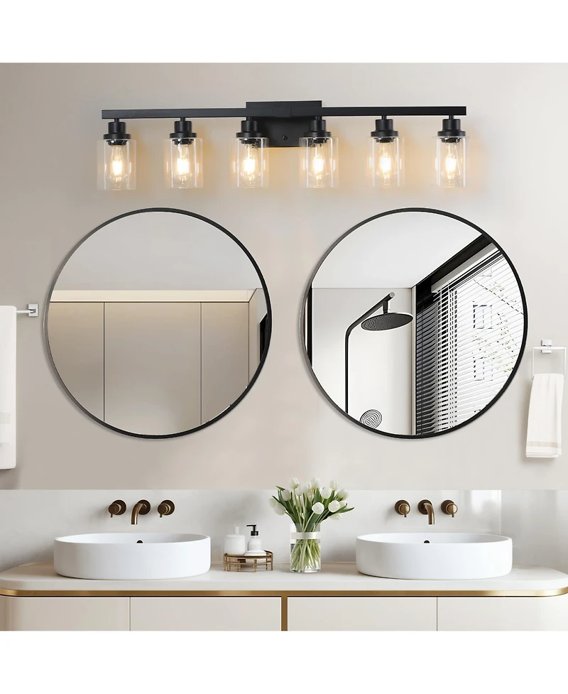 Busdays 37 Inch Modern 6 Light Bathroom Vanity Light Fixture with Clear Glass Shades for Bathroom Vanity Dressing Area No Bulbs