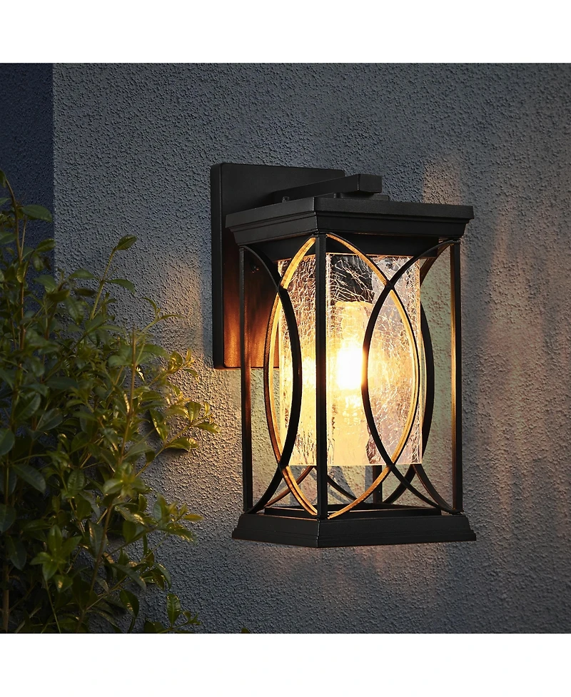 Busdays 14 Inch H 1 Pack Outdoor Wall Lantern with Crackled Glass Weather Resistant Exterior Light Fixture for Porch Patio Entryway E26 Base No Bulb