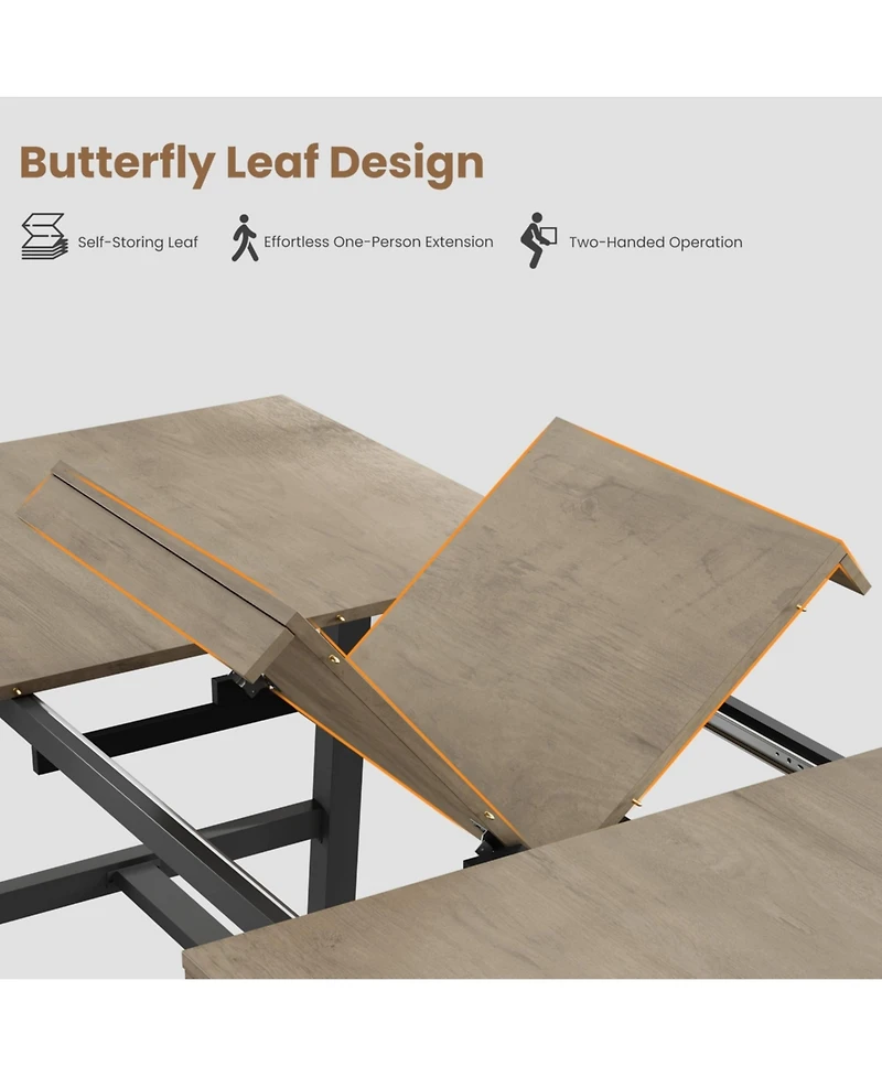 homfan Extendable Dining Table for 6-8, Industrial Rectangular Kitchen with Metal Frame, Expandable Wood-Top