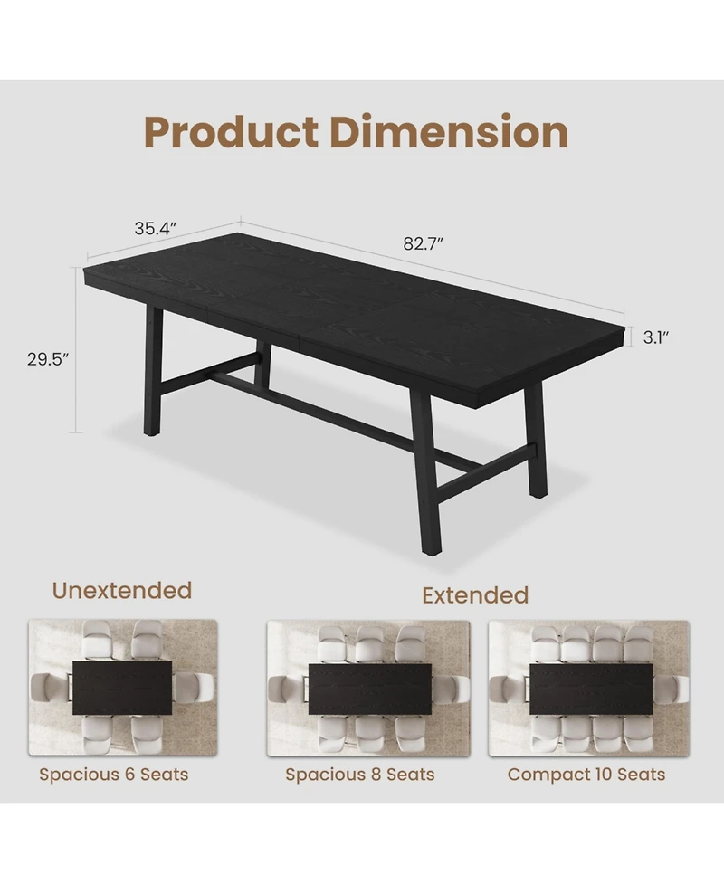 homfan Extendable Dining Table for 6-8, Industrial Rectangular Kitchen with Metal Frame, Expandable Wood-Top
