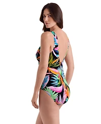 Longitude Women's Tropicana Side Shirred Surplice Long Torso One-Piece Swimsuit
