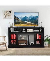 Gymax Tv Stand with Led Lights and Remote Control Storage Cabinets Adjustable Shelves
