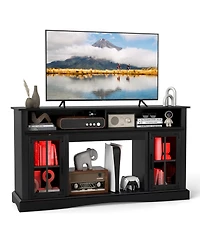 Gymax Tv Stand with Led Lights and Remote Control Storage Cabinets Adjustable Shelves