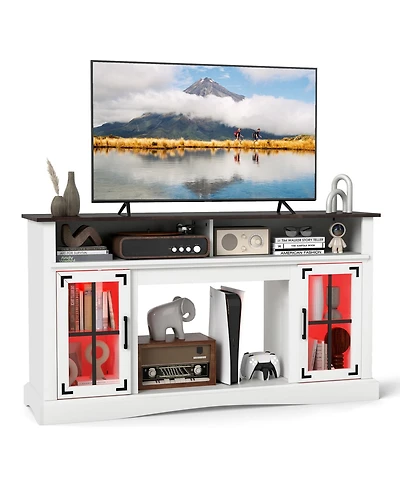 Gymax Tv Stand with Led Lights and Remote Control Storage Cabinets Adjustable Shelves