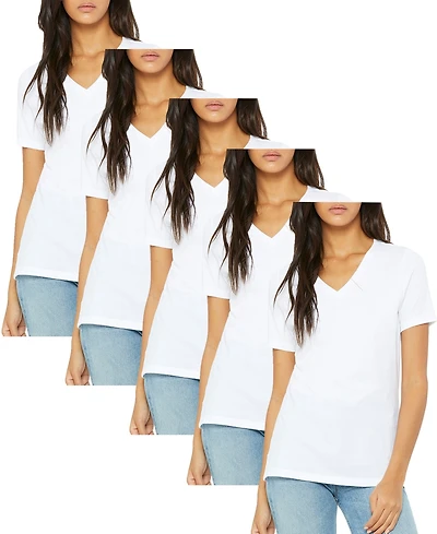 Blu Rock Women's Loose Fit Short Sleeve V-Neck Cotton Stretch Tees-5 Pack