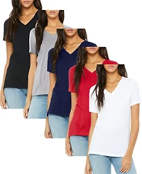 Blu Rock Women's Loose Fit Short Sleeve V-Neck Cotton Stretch Tees-5 Pack
