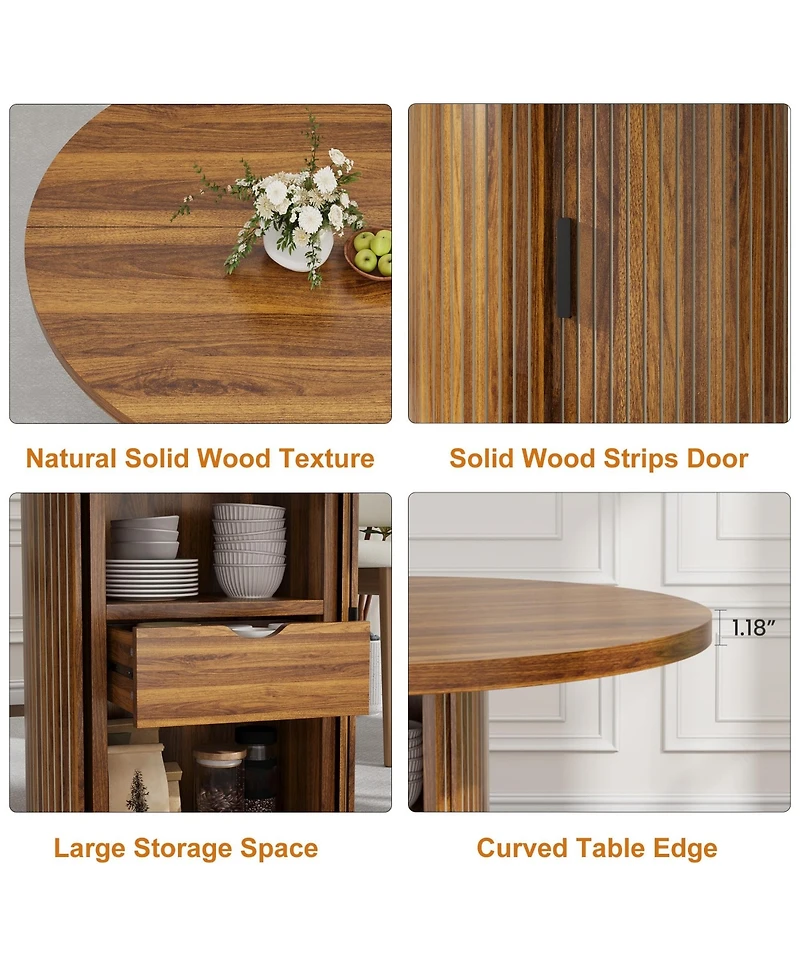 homfan 47 Round Dining Table with Storage Shelf and Drawer, Farmhouse Kitchen for 4-6, Easy Assembly, Only