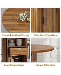 homfan 47 Round Dining Table with Storage Shelf and Drawer, Farmhouse Kitchen for 4-6, Easy Assembly, Only