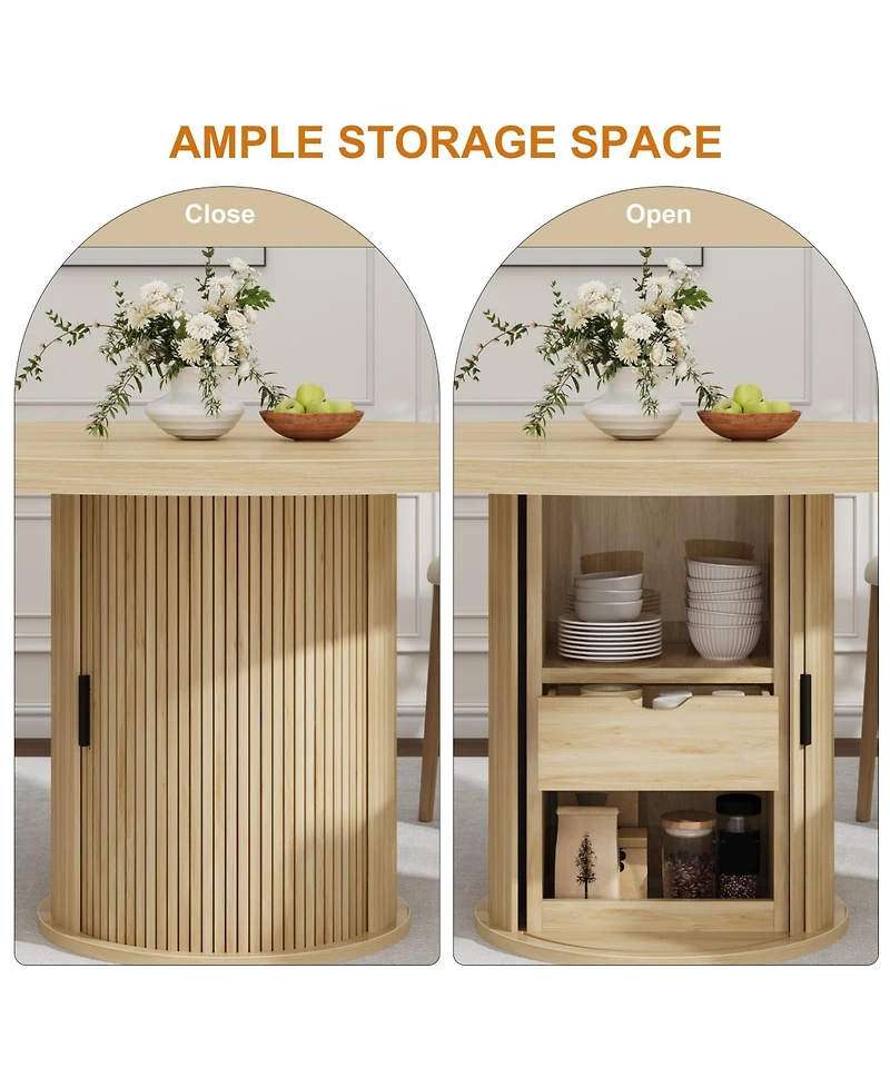 homfan 47 In Round Dining Table with Storage Shelf and Drawer, Farmhouse Kitchen Table for 4-6, Easy Assembly, Table Only