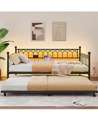 homfan Twin Metal Daybed with Led Lights and Charging Station