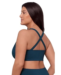 S3 Apparel Women's Supportive and Sculpting Ribbed Scoop-Neck Crossback Bralette Swimsuit Top