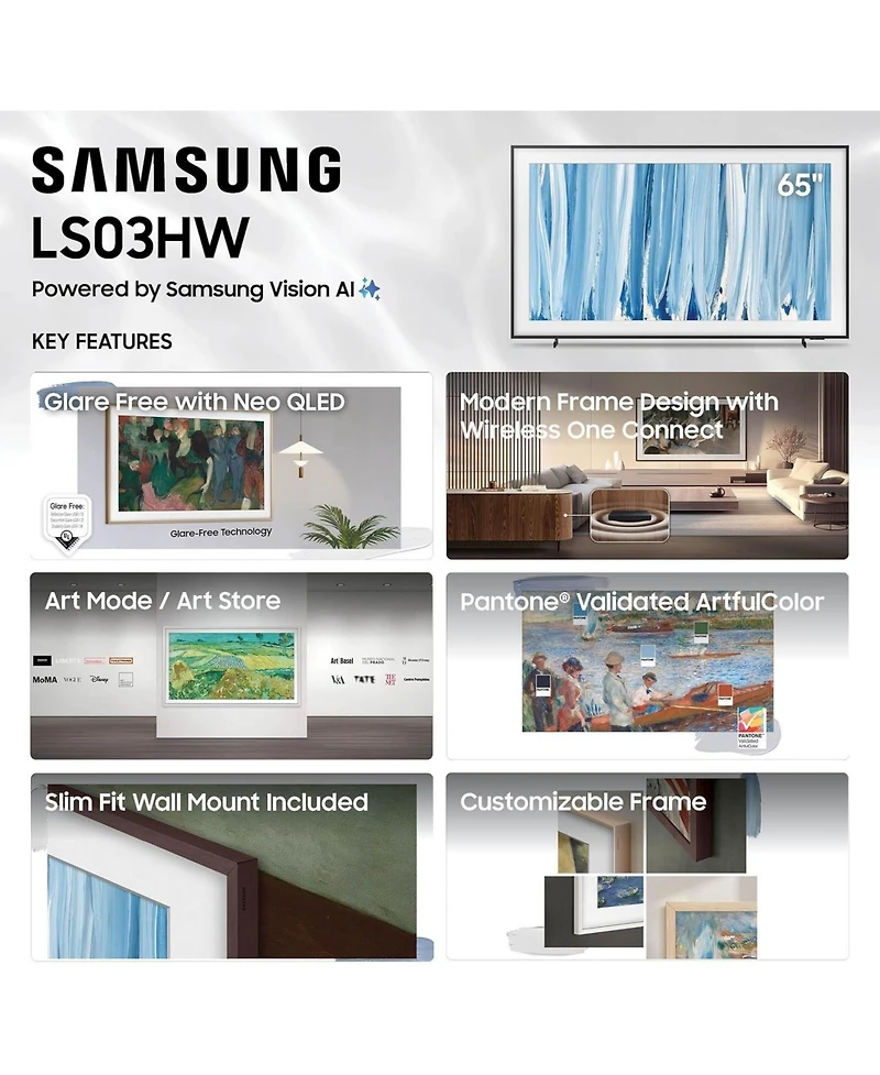 Samsung QN65LS03HWFXZA 65 The Frame Pro Neo Qled 4K Smart Tizen Tv 2026