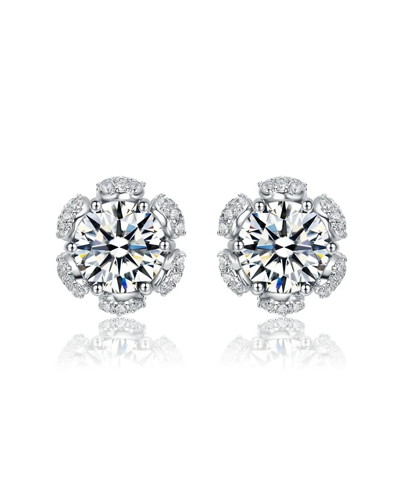 Rachel Glauber Elegant White Gold Palated Dainty Cz Flower Stud Earrings