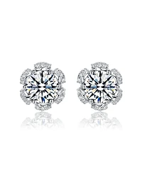 Rachel Glauber Elegant White Gold Palated Dainty Cz Flower Stud Earrings