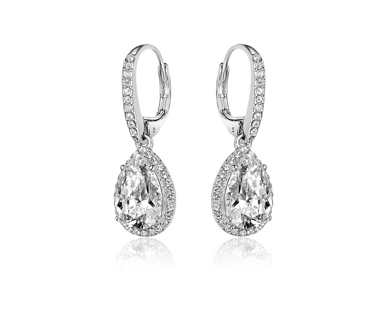 Rachel Glauber Brilliant White Gold Plated Cz Halo Pear Drop Earrings