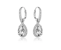 Rachel Glauber Brilliant White Gold Plated Cz Halo Pear Drop Earrings