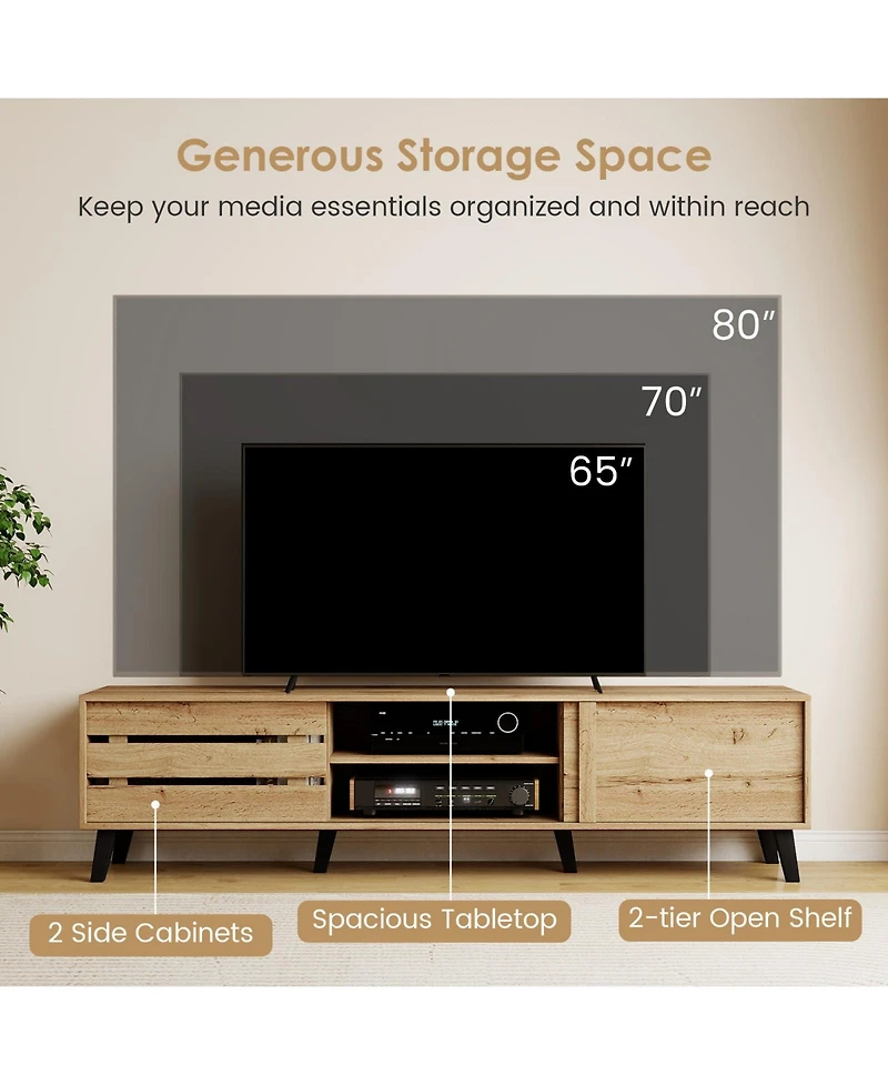 Gymax Tv Stand for 80inch TVs with Sliding Door Cabinets Storage Shelves Cable Management
