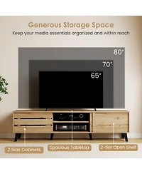 Gymax Tv Stand for 80inch TVs with Sliding Door Cabinets Storage Shelves Cable Management