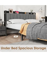 homfan Bed Frame with Storage Headboard, Platform Bed with Large Drawer and Charging Station