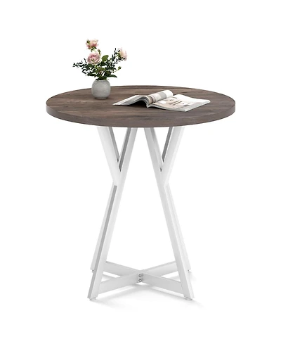 Gymax 31.5 Inch Round Dining Table for 2-4 Thick Wooden Tabletop Metal Pedestal Base