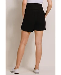 Hello Miz Maternity Relaxed Over-the-Belly Pull-On Shorts with Pockets