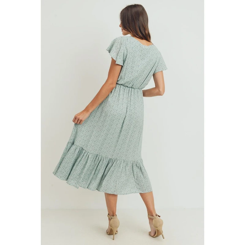Hello Miz Maternity Flutter Sleeve V-Neck Empire Waist Midi Dress