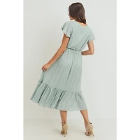 Hello Miz Maternity Flutter Sleeve V-Neck Empire Waist Midi Dress