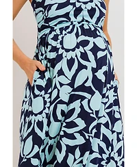 Hello Miz Maternity Floral Strapless Empire Waist Maxi Dress with Side Pockets