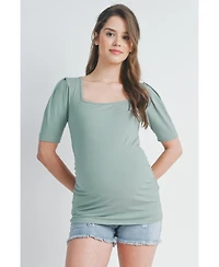 Hello Miz Maternity Ribbed Puff Sleeve Square Neck Top