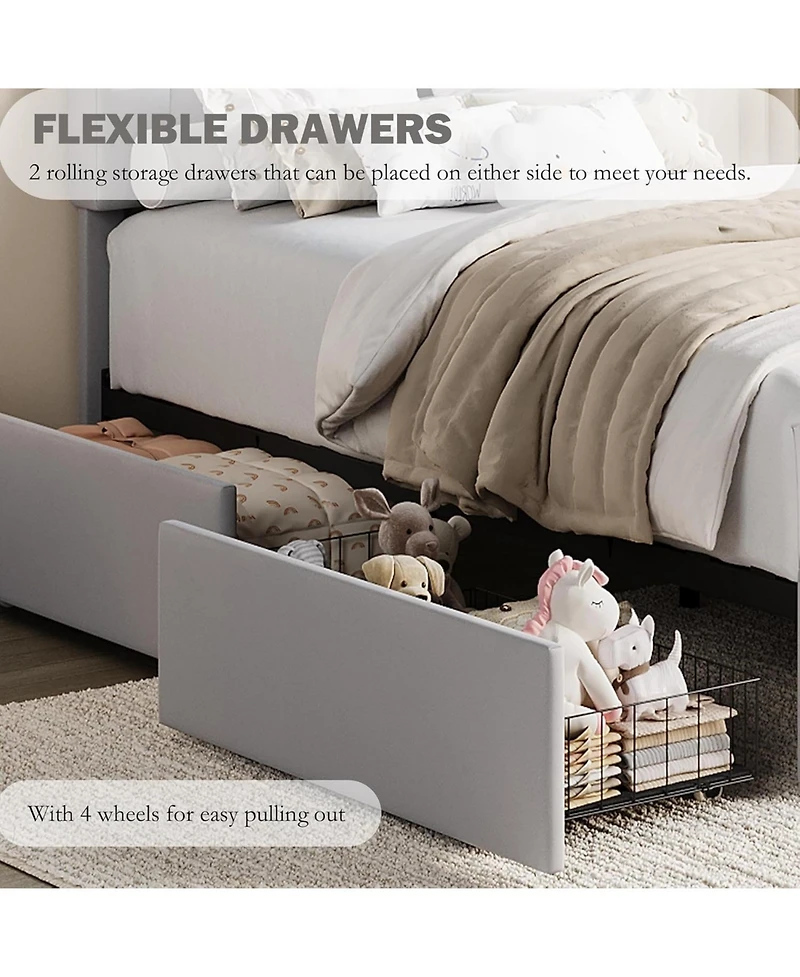 gaomon Twin Size Bed Frame with 2 Flexible Drawers