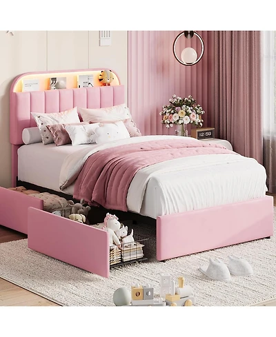 gaomon Twin Size Bed Frame with 2 Flexible Drawers