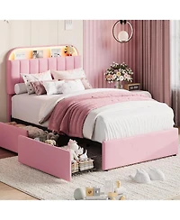 gaomon Twin Size Bed Frame with 2 Flexible Drawers