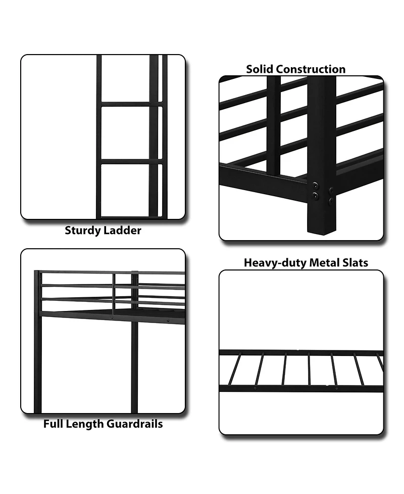 Gymax Bunk Bed Metal Platform Bed Frame W/ Guard Rails and Side Ladder