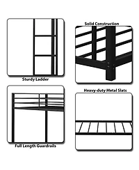 Gymax Bunk Bed Metal Platform Bed Frame W/ Guard Rails and Side Ladder