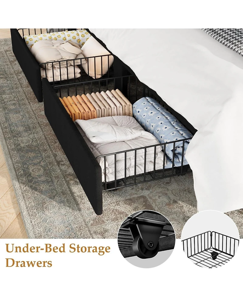 gaomon Full Size Bed Frame, Bed Frame Upholstered Platform Bed with Velvet Headboard, Wing Edge Design, 2 Storage Drawers
