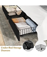 gaomon Full Size Bed Frame, Bed Frame Upholstered Platform Bed with Velvet Headboard, Wing Edge Design, 2 Storage Drawers