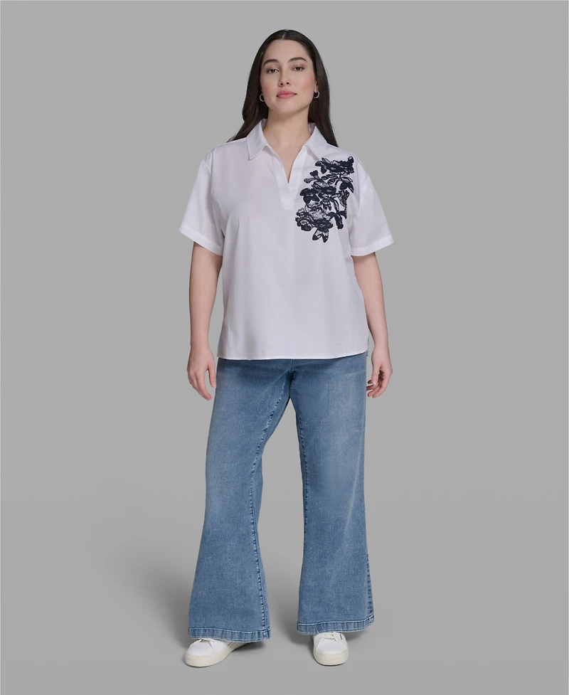 Karl Lagerfeld Paris Plus Cotton Short-Sleeve Top